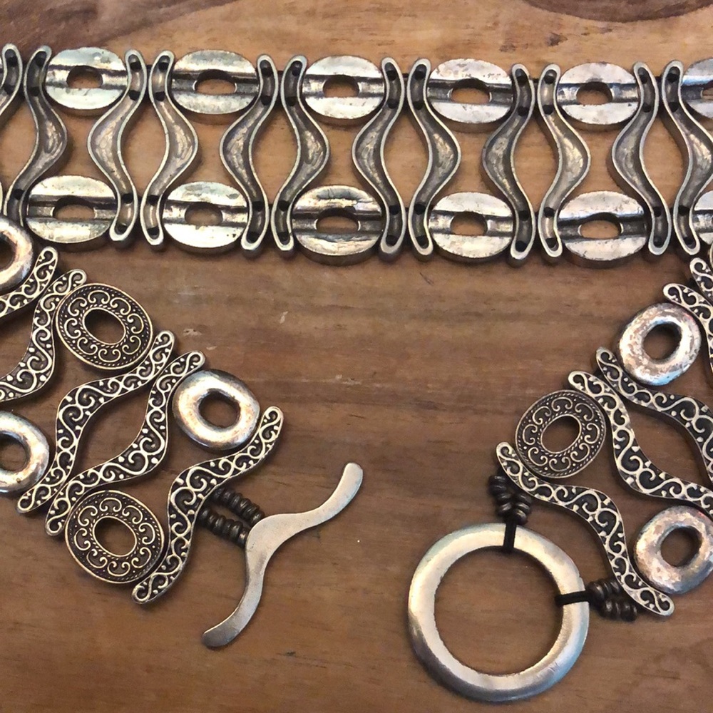 Designer one of kind unique silver elastic belt